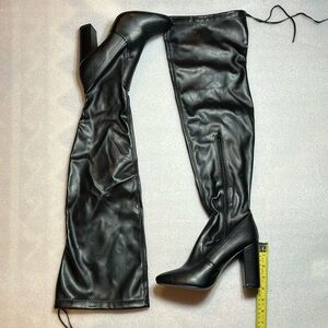 Pretty Little Thing over the knee black drawstring boots sz8
